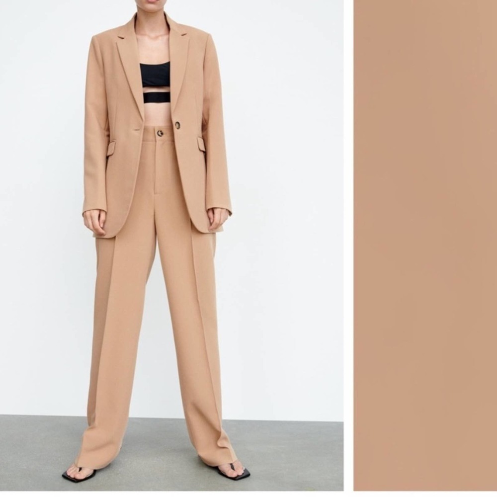 Zara Light Camel Viscose Blend Fitted Blazer with Pockets Sized XS